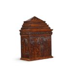 A NORTH ITALIAN CEDAR, POKERWORK AND PENWORK TABLE CABINET, ADIGE, 17TH CENTURY