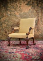 A GEORGE II MAHOGANY OPEN ARMCHAIR, CIRCA 1750