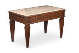 A CARVED OAK AND ONYX MOUNTED CONSOLE TABLE, THE BASE LATE 18TH CENTURY