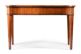 A GEORGE III MAHOGANY AND SATINWOOD INLAID SERPENTINE SIDE TABLE, IN THE MANNER OF INCE & MAYHEW