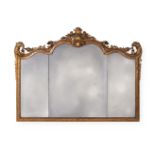 A CARVED GILTWOOD TRIPTYCH MIRROR, IN GEORGE I STYLE, 19TH CENTURY