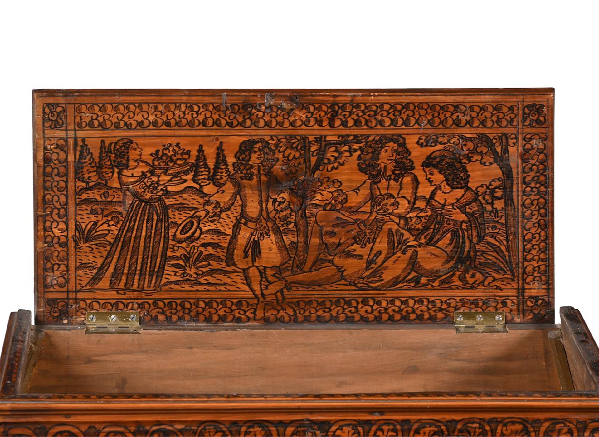 A NORTH ITALIAN CEDAR, POKERWORK AND PENWORK TABLE CABINET, ADIGE, 17TH CENTURY - Bild 8 aus 11