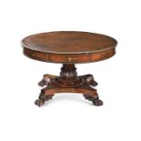 Y A GEORGE IV ROSEWOOD AND BRASS MARQUETRY DRUM LIBRARY TABLE, CIRCA 1825