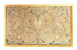 A RECTANGULAR CREWELWORK PANEL LATE 18TH OR 19TH CENTURY