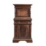 AN ITALIAN CARVED WALNUT SECRETAIRE CABINET MID 17TH CENTURY