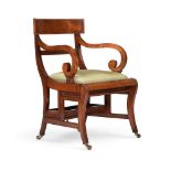 A GEORGE III MAHOGANY METAMORPHIC LIBRARY ARMCHAIR, CIRCA 1810