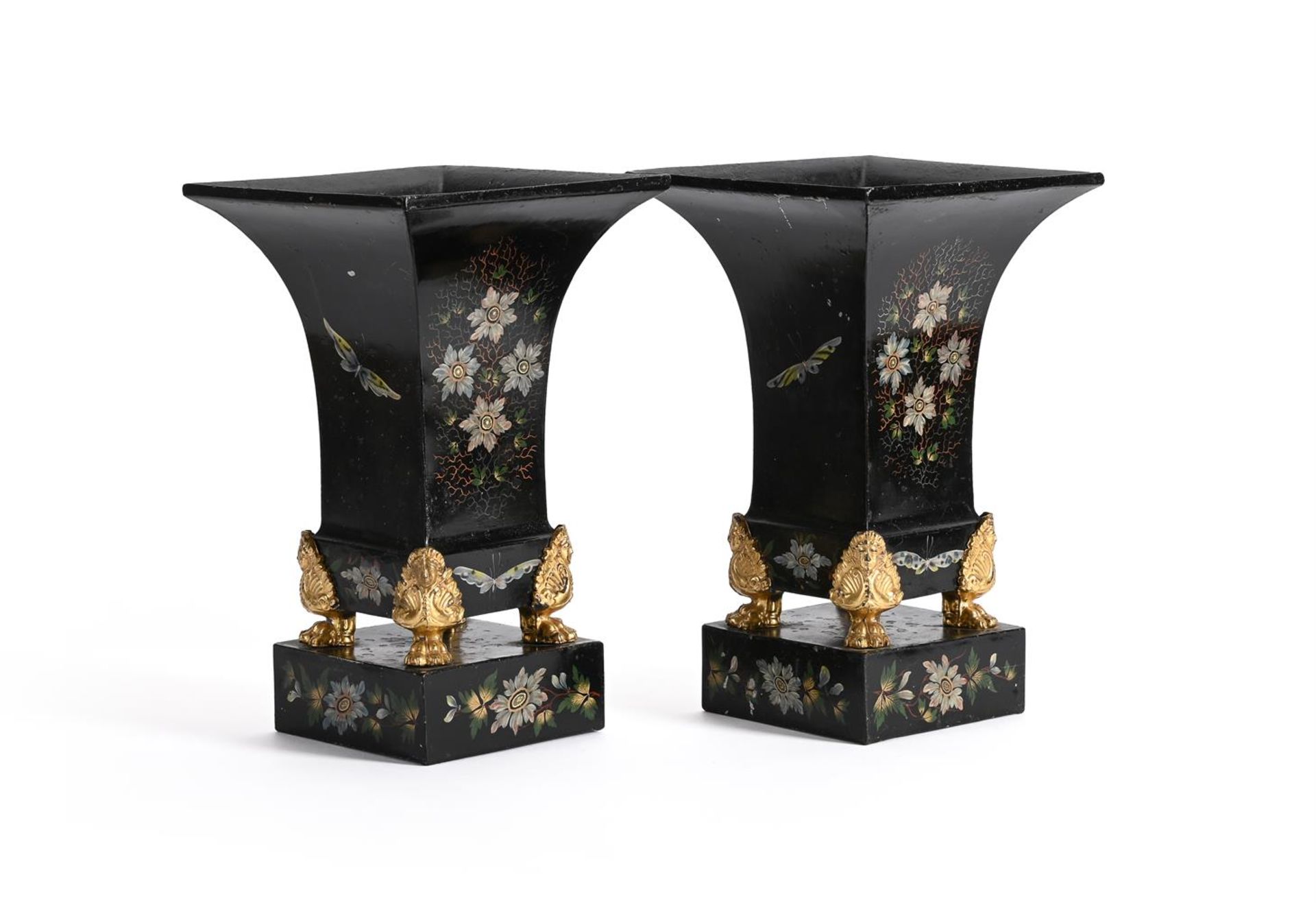 A PAIR OF TOLE PEINTE VASES, EARLY 19TH CENTURY - Image 2 of 2