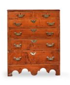 A GEORGE III YEW WOOD CHEST OF DRAWERS, CIRCA 1800