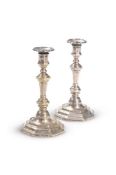 A PAIR OF SILVERED BRASS CANDLESTICKS, FIRST HALF 18TH CENTURY