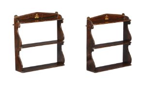 A PAIR OF REGENCY SIMULATED ROSEWOOD AND PAINTED HANGING SHELVES, CIRCA 1820