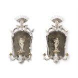 A PAIR OF VENETIAN MIRRORED GLASS THREE LIGHT WALL APPLIQUES, LATE 19TH CENTURY/EARLY 20TH CENTURY