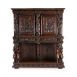 A WALNUT CABINET ON STAND IN RENAISSANCE STYLE, INCORPORATING 16TH CENTURY AND LATER ELEMENTS