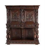 A WALNUT CABINET ON STAND IN RENAISSANCE STYLE, INCORPORATING 16TH CENTURY AND LATER ELEMENTS