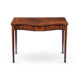 A GEORGE III MAHOGANY AND BOXWOOD STRUNG SERPENTINE FRONTED SERVING OR HALL TABLE, CIRCA 1790