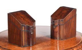 A PAIR OF GEORGE III MAHOGANY AND INLAID KNIFE BOXES, CIRCA 1780