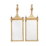 A PAIR OF GILTWOOD AND VERRE EGLOMISE MIRRORS, IN REGENCY STYLE, 20TH CENTURY