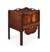 A GEORGE III MAHOGANY AND CROSSBANDED TRAY TOPPED BEDSIDE CUPBOARD, CIRCA 1770