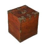 Y AN EXOTIC HARDWOOD AND BRASS MOUNTED STRONG-BOX OR COFFRE FORT, EARLY 18TH CENTURY