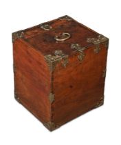 Y AN EXOTIC HARDWOOD AND BRASS MOUNTED STRONG-BOX OR COFFRE FORT, EARLY 18TH CENTURY