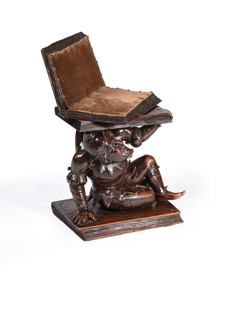 AN UNUSUAL ITALIAN CARVED STOOL IN THE FORM OF BOOK, LATE 19TH CENTURY - Image 3 of 4