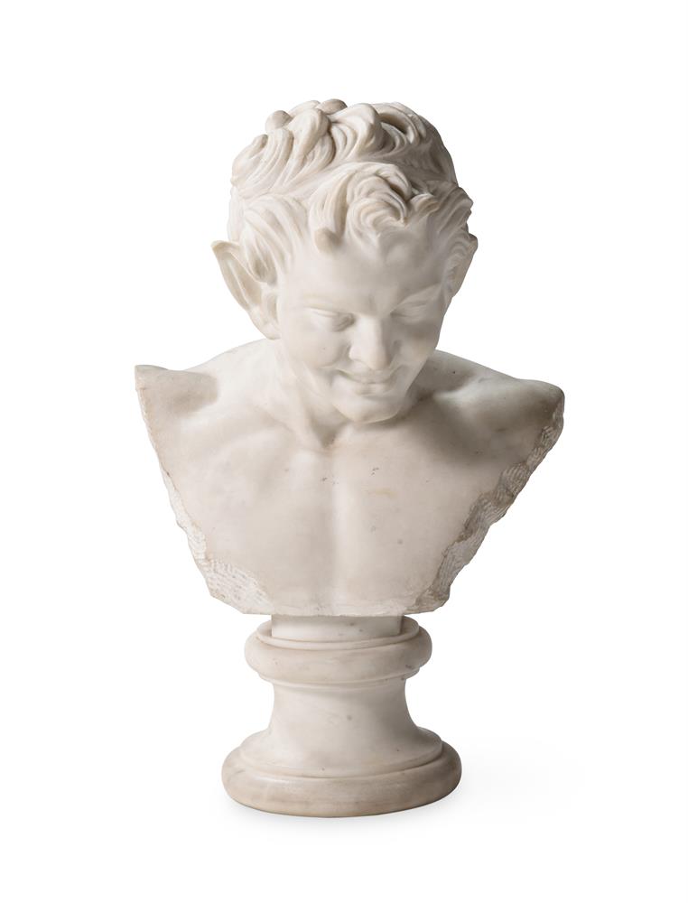 AN ITALIAN CARRARA MARBLE BUST OF A SATYR, 19TH CENTURY - Image 2 of 4