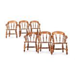 A SET OF SIX OF VICTORIAN BEECH AND ELM BOW BACK ARMCHAIRS, LATE 19TH CENTURY