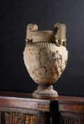 A LARGE 'ARTIFICIAL STONE' VOLUTE KRATER VASE AFTER THE ANTIQUE ATTRIBUTED TO COADE LAMBETH