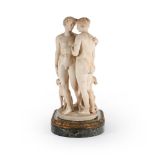 AFTER THE ANTIQUE, A CARVED MARBLE FIGURAL GROUP VENUS AND ADONIS, MID 19TH CENTURY