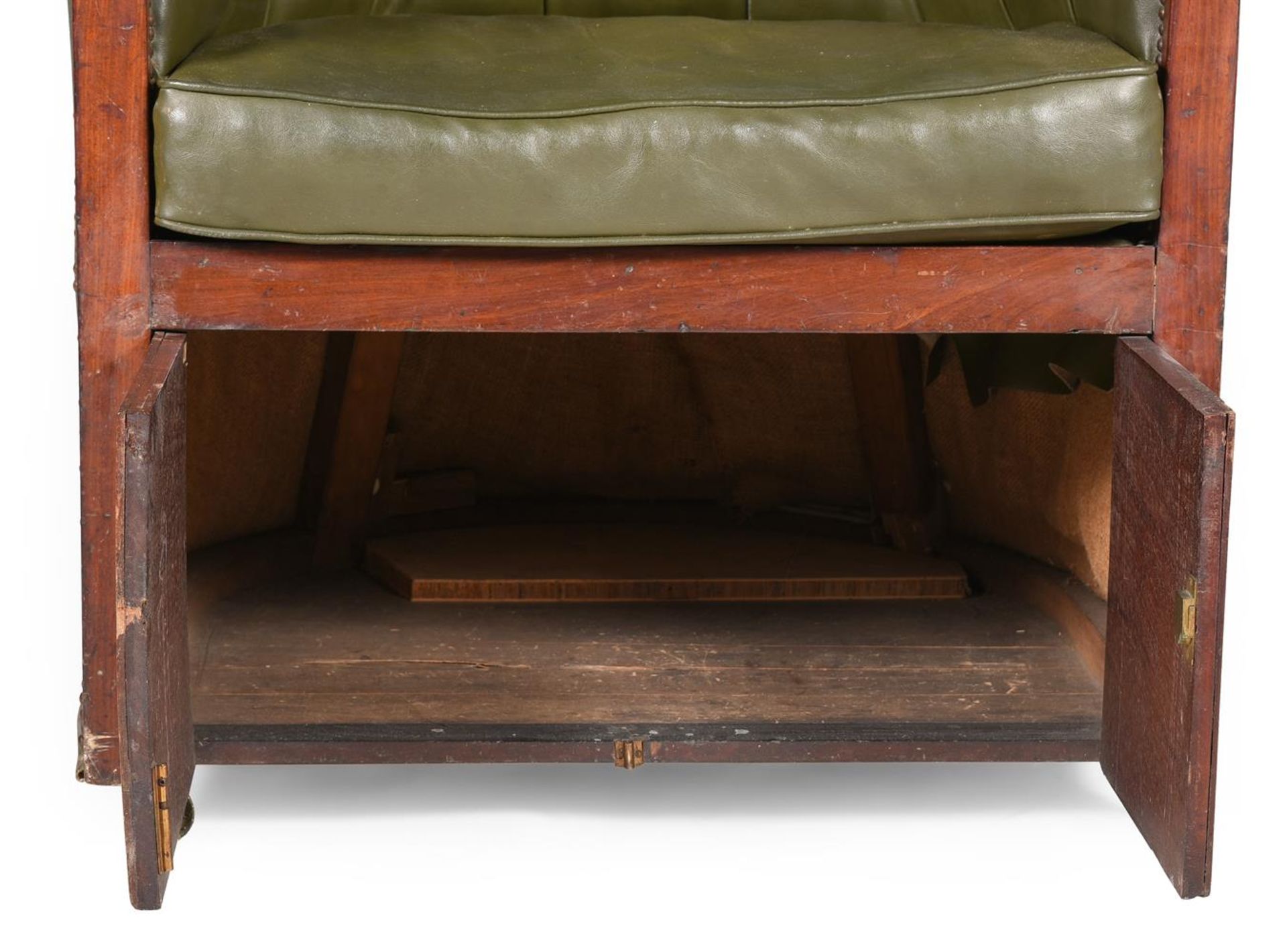 A LATE REGENCY CLOSE NAILED FAUX LEATHER UPHOLSTERED PORTER'S CHAIR, EARLY 19TH CENTURY - Image 3 of 4