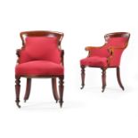 A PAIR OF WILLIAM IV MAHOGANY AND UPHOLSTERED DESK OR LIBRARY CHAIRS, CIRCA 1835