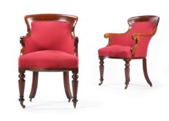 A PAIR OF WILLIAM IV MAHOGANY AND UPHOLSTERED DESK OR LIBRARY CHAIRS, CIRCA 1835