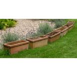 A SET OF SIX RECTANGULAR TERRACOTTA PLANTERS, MODERN