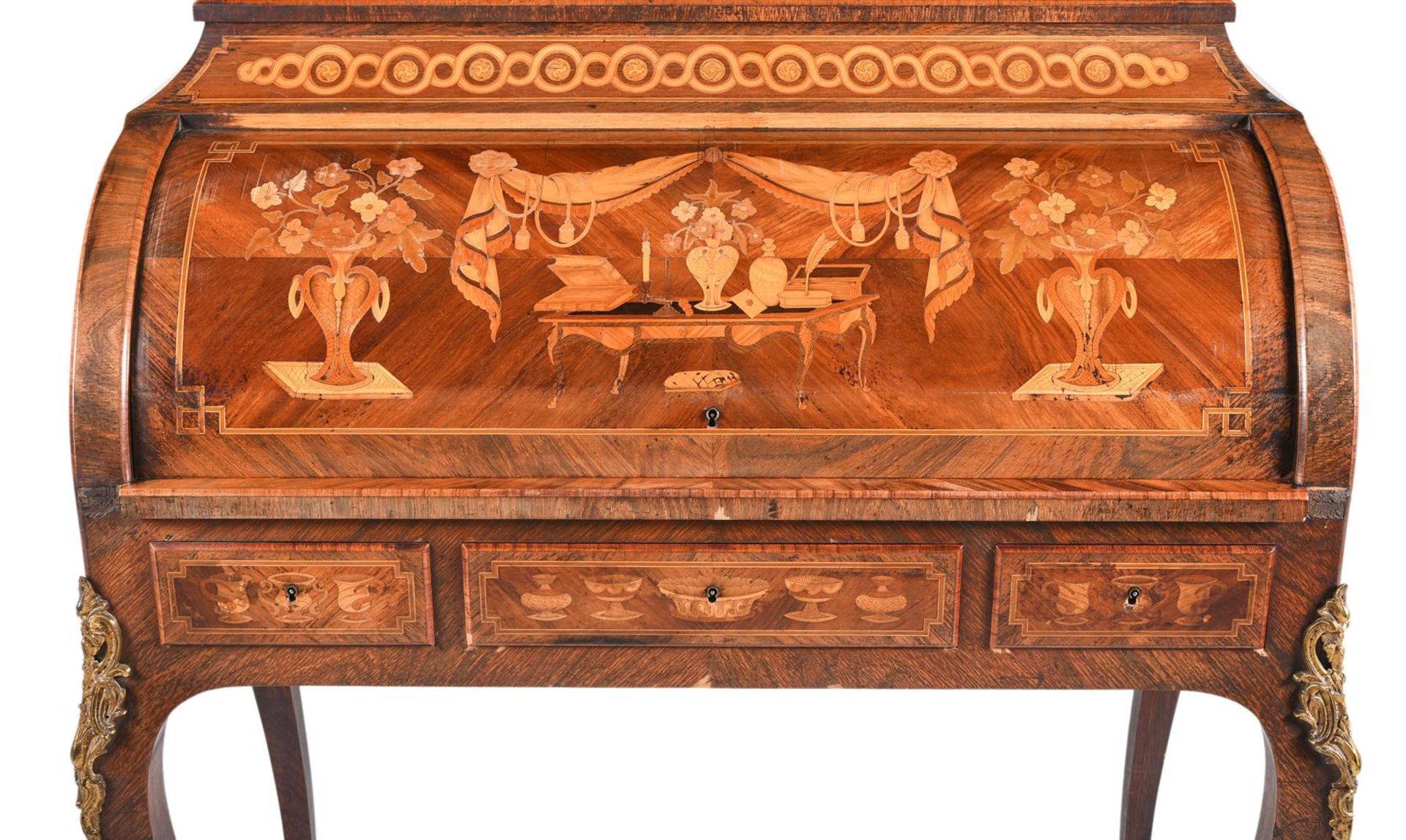 Y A FRENCH ROSEWOOD AND MARQUETRY CYLINDER BUREAU, IN LOUIS XV STYLE, SECOND HALF 19TH CENTURY - Image 2 of 5
