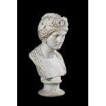 ATTRIBUTED TO GEORGE M. MILLER (1819) A CARVED WHITE MARBLE BUST OF AN EMPRESS OR GODDESS