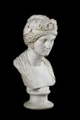 ATTRIBUTED TO GEORGE M. MILLER (1819) A CARVED WHITE MARBLE BUST OF AN EMPRESS OR GODDESS