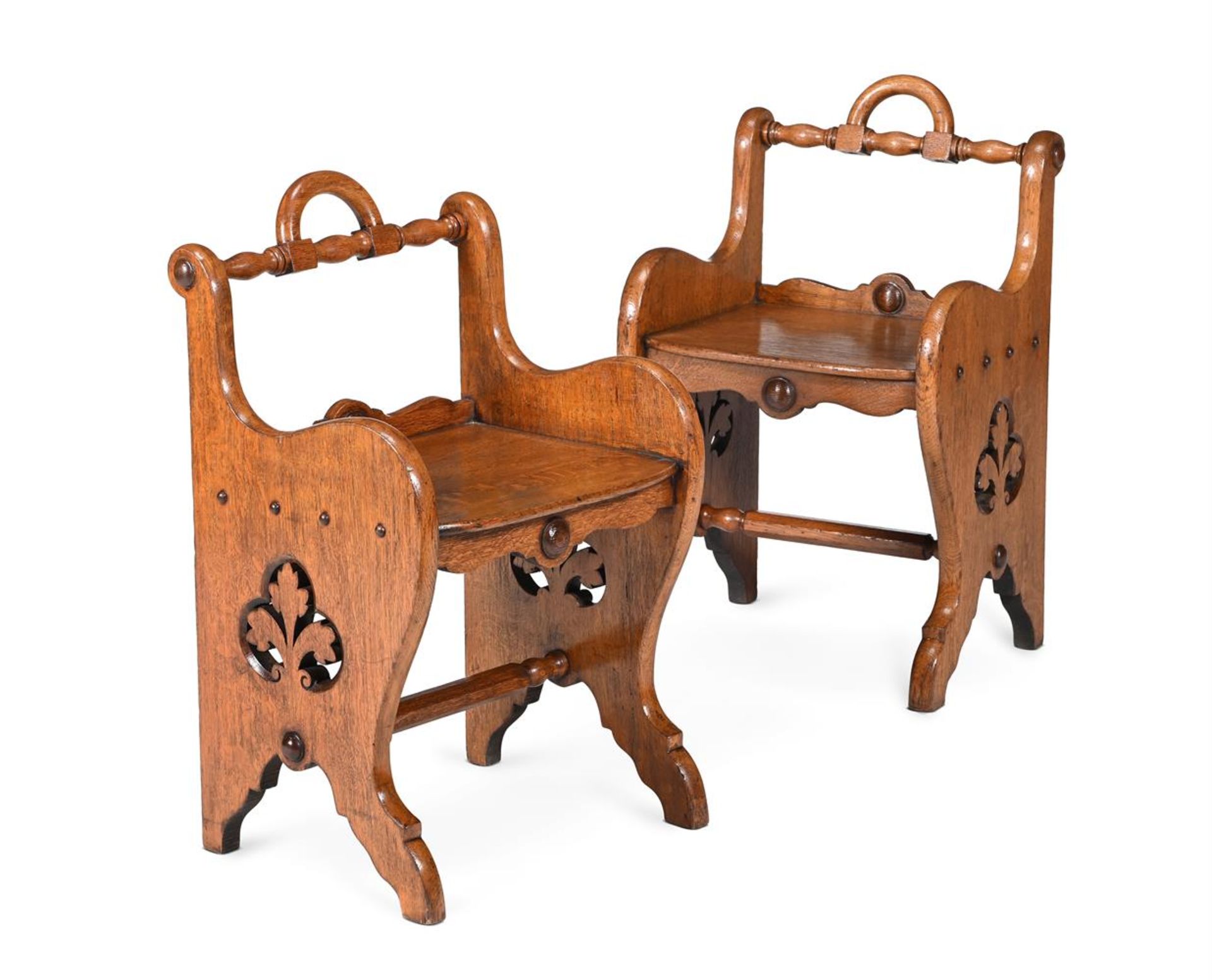 A PAIR OF EARLY VICTORIAN OAK STOOLS, MID 19TH CENTURY - Image 2 of 2
