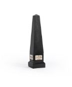 AN UNUSUAL SCOTTISH MARBLE MOUNTED BASALT OBELISK MODEL FOR A WATERLOO MONUMENT, DATED 1815