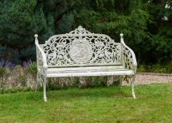 A CAST IRON GARDEN BENCH, AFTER THE COALBROOKDALE MEDALLION DESIGN, 20TH CENTURY