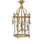 A BRASS AND GILT METAL HALL LANTERN, FRENCH, IN THE BELLE EPOQUE MANNER, MID 20TH CENTURY