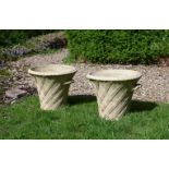 A PAIR OF BUFF COLOURED TERRACOTTA URNS, BY THOMASON CUDWORTH, MODERN