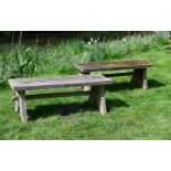 A PAIR OF OAK BENCHES, IN ARTS & CRAFTS STYLE, IN THE MANNER OF ROBERT LORIMER, 20TH CENTURY