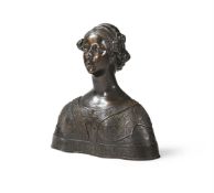 A LARGE SPANISH BRONZE PORTRAIT BUST OF A LADY 'MANUELA RODRIGUESS', LATE 19TH CENTURY