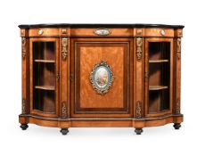 A VICTORIAN SATINWOOD, PURPLEHEART AND GILT METAL MOUNTED SIDE CABINET, CIRCA 1860