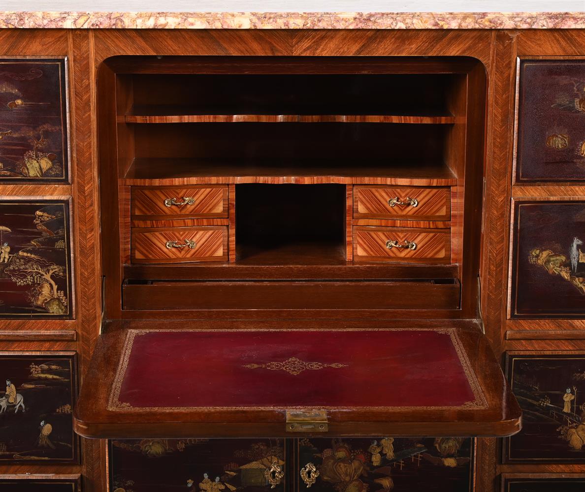 Y A FRENCH KINGWOOD, TULIPWOOD, MAROON LACQUER AND GILT METAL MOUNTED SECRETAIRE SIDE CABINET - Image 5 of 5