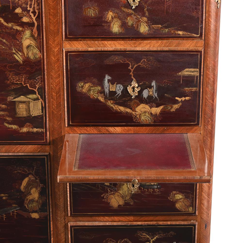 Y A FRENCH KINGWOOD, TULIPWOOD, MAROON LACQUER AND GILT METAL MOUNTED SECRETAIRE SIDE CABINET - Image 4 of 5