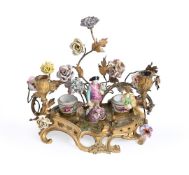 A FRENCH ORMOLU AND PORCELAIN ENCRIER OR INKSTAND, IN THE LOUIS XVI MANNER, 19TH CENTURY