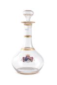 A FRENCH GLASS COMMEMORATIVE ARMORIAL DECANTER AND STOPPER, MID 19TH CENTURY