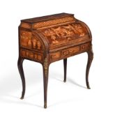 Y A FRENCH ROSEWOOD AND MARQUETRY CYLINDER BUREAU, IN LOUIS XV STYLE, SECOND HALF 19TH CENTURY