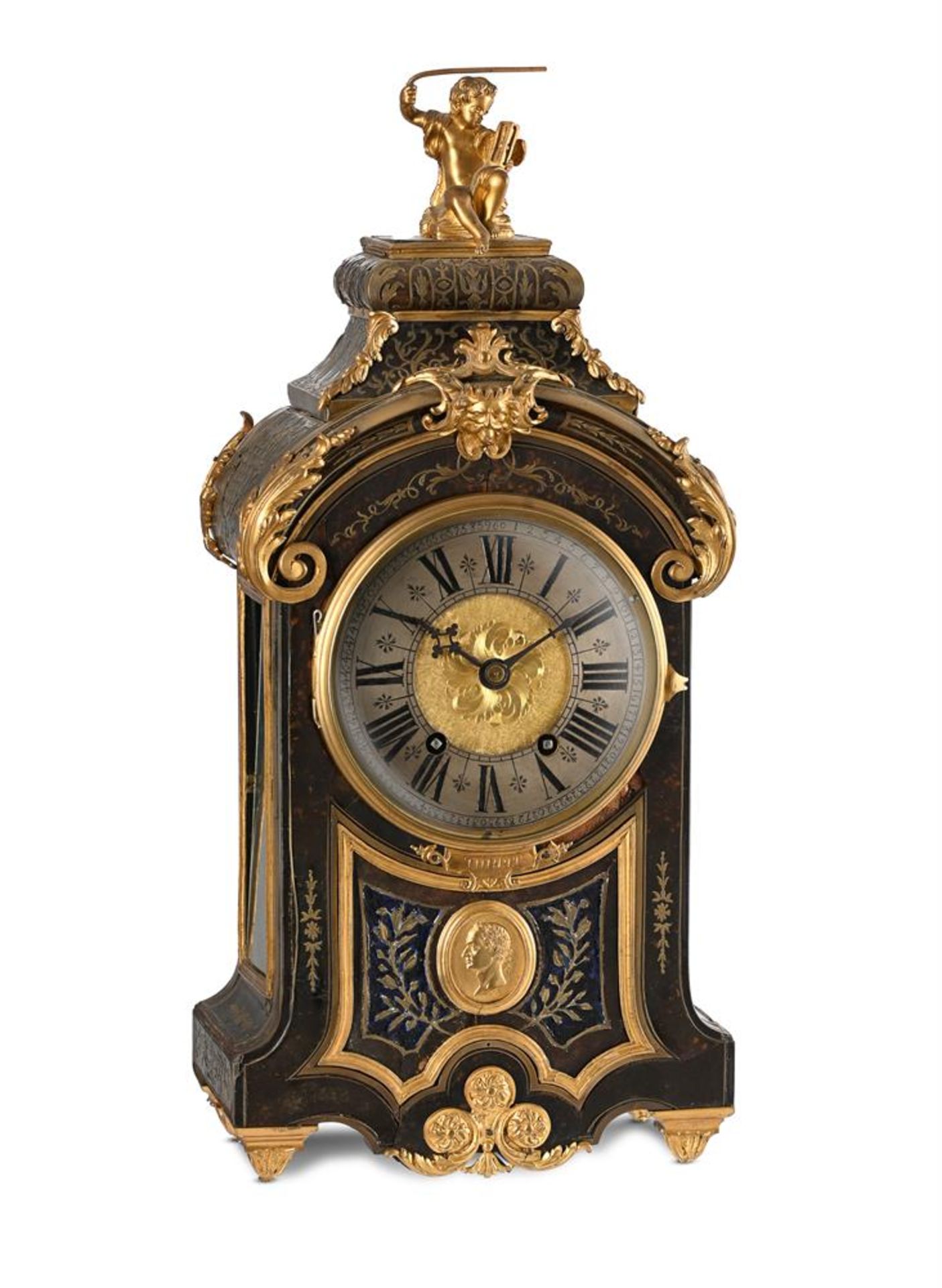 A FRENCH REGENCE BOULLE SMALL BRACKET CLOCK WITH LATER MOVEMENT, EARLY 18TH CENTURY AND LATER