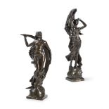 ÉDOUARD DROUOT (FRENCH 1859-1945), A PAIR OF LARGE BRONZE FEMALE FIGURES 'LE JOUR' AND 'LE NUIT'